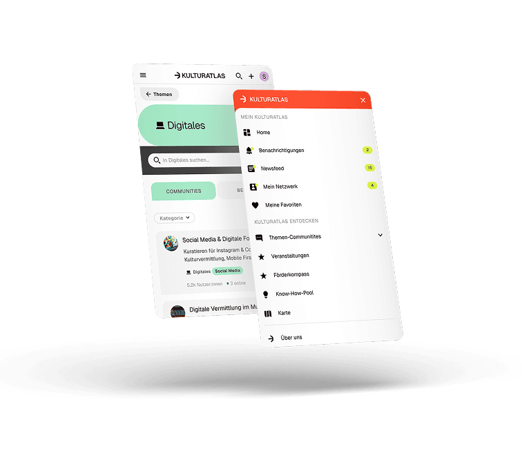 Zwei Screenshots von der Kulturatlas Webseite.